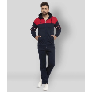 Wild West - Navy Blue Fleece Regular Fit Colorblock Mens Sports Tracksuit ( Pack of 1 ) - 3XL