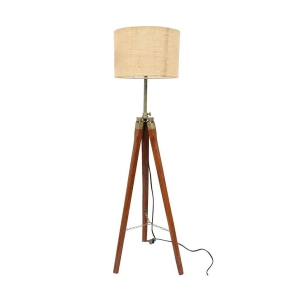 LAMPS AND LIGHT JUTE FABRIC WITH KHADI SHADE WOODEN TRIPOD FLOOR LAMP STAND WITH SHADE AND BULB DECORATIVE LAMP