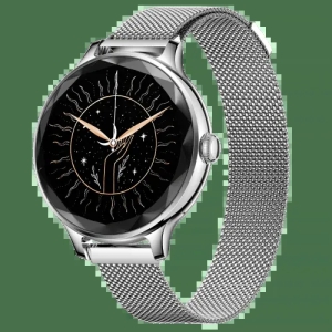 Noise Diva Smartwatch with Diamond Cut dial, Glossy Metallic Finish, AMOLED Display, Mesh Metal and Leather Strap Options, 100+ Watch Faces, Female Cycle Tracker Smart Watch for Women Silver Link