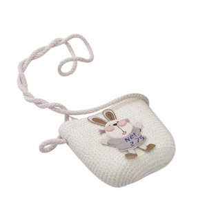 Cute Rabbit Decoration Bag Two-Piece Straw Hat-White bag
