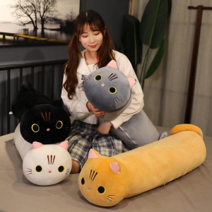 Large Size Cartoon Cat Plush Toys Stuffed Cloth Doll Long Animal Pillow Cushion-Yellow / 25cm