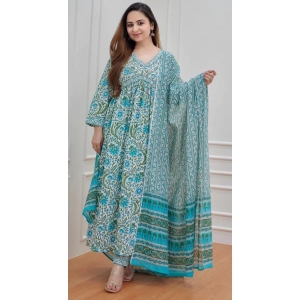 Sky Blue Printed wear Kurti With Bottom Dupatta set-M