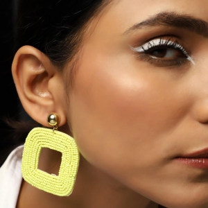 Square Drop Gazab Earring-YELLOW