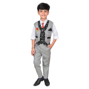 Ahhaaaa Kids Ethnic Wear Cotton Blend Waistcoat Shirt and Trouser Set for Boys - None