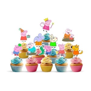 Zyozi 10 pcs Peppa Pig Cup cake Topper for Cartoon Theme Birthday Party Supplies Pig Cup Cake Topper for Boy & Girl,Cake Topper For Cake Decoration - Multi-Color