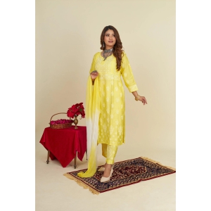 Soft Chanderi 3 pc Kurta set- Golden-Yellow / M