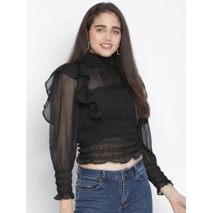 Oxolloxo Black Bishop Sleeves Ruffles Cinched Waist Top