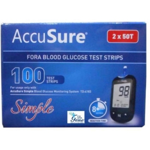 Accusure Simple 100 STRIPS & SIMPLE METER FREE(NO LANCETS)