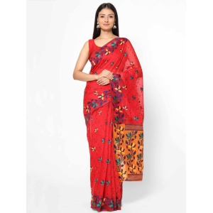 Women's Pure Cotton Woven Jamdani Red Saree