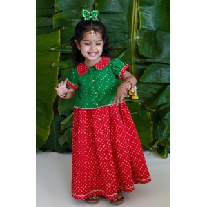 Baby Girl Bandhani Pattu Pavdai-Green 1Y