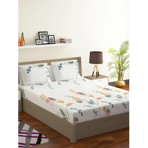 Bedsheet Vista 110 GSM Microfiber White Floral Double with 2 Pillow Covers-White
