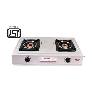 Suryaviva Super 2B Ss Stainless Steel 2 Cast Iron Burner Gas Stove(Manual Ignition,Silver)