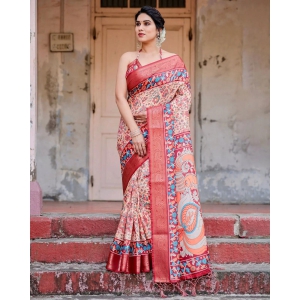 Luxuriant Peach Color Printed Silk Saree