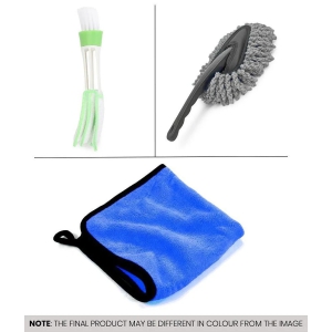 HOMETALES - Car Cleaning Combo Of Wet & Dry Mini Microfiber Duster , Ac Vent Brush And Microfiber Cloth 40*40 CM 600GSM for car accessories( Pack Of 3 )