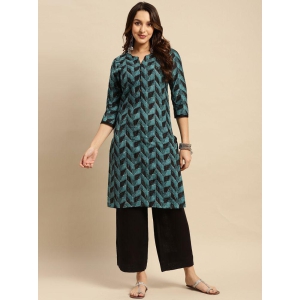 Rangita Women 100% Cotton Blue Geometric printed Knee length straight kurti - None