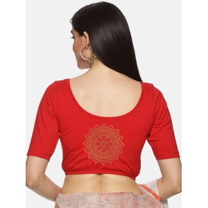 Women Back Printed Stretchable Blouse U018-Red / 5X-Large
