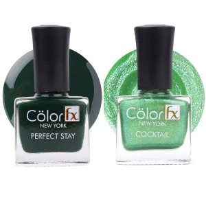 Color Fx New York Nail Enamel, Electric Green Collection Pack of 2, Gel like finish, 18ml