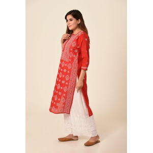 Ladies New Fashion Hand Chikankari Kurti Red