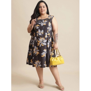 Flambeur Plus Size Floral Flared Short Dress for Women-2XL