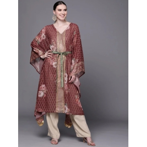 Women Maroon Floral Printed Flared Sleeves Kaftan Kurta