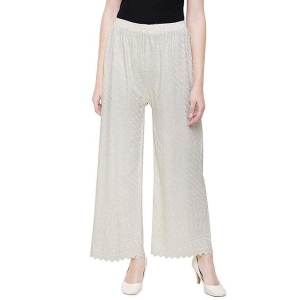 Women's Rayon Solid Soft Palazzo Pants Trousers (White)