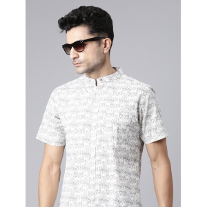 JOVEN Men Ivory Printed Chinese Collar Casual Shirt-38 / Ivory