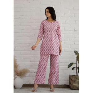 Pink Handblock Printed Loungewear set-XXL