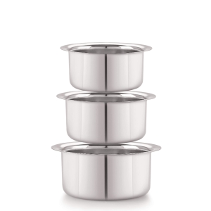 SHINI LIFESTYLE Stainless Steel Bhagona, Patila, Tope, Pateli, Milk Tope Set 4 L, 3.5 L, 3 L capacity 22 cm, 21 cm, 20 cm diameter