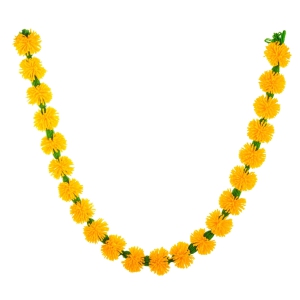 Vibrant Yellow Woolen Flower String-Yellow + Orange + Green