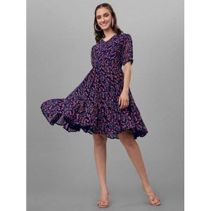 gufrina Rayon Printed Knee Length Womens Fit & Flare Dress - Navy ( Pack of 1 ) - None