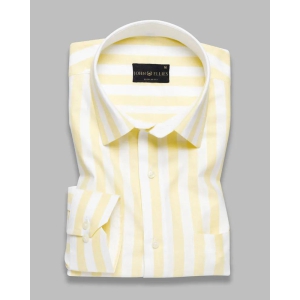 Yellow With White Striped Super Soft Cotton Shirt-42 / L