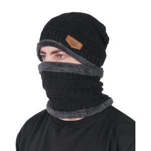 Glammore Men?s and Women's Woollen 2 in 1 Winter Set -Black Beanie Cap with Neck Warmer