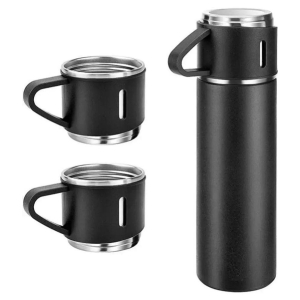 Radhe Thermos Flask Water Bottle & 3 Cups Steel Flask - 500 ml Stainless S - B - - Black Steel Flask ( 500 ml ) - Black