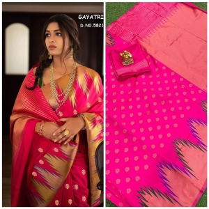 VIRANSH ENTERPRISE Kanjivaram Kanchipuram Soft Silk Saree copper zari With Jacquard Blouse Piece for women - Rani Pink - Rani Pink