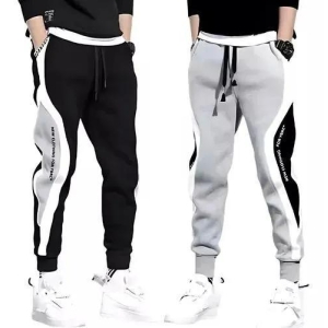 Multicolor Men Regular Fleeced Trackpant (Pack of 2)-S