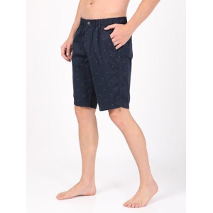 Men's Super Combed Mercerised Cotton Woven Fabric Straight Fit Printed Shorts with Side Pockets - Navy