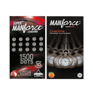 Manforce Overtime Orange and Litchi Flavoured Condoms 20 Pieces (Pack of 2)