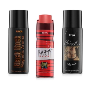 Riya Black Rock & Party Wear & Bindas Perfume Body Spray for Unisex 150 ml ( Pack of 3 )