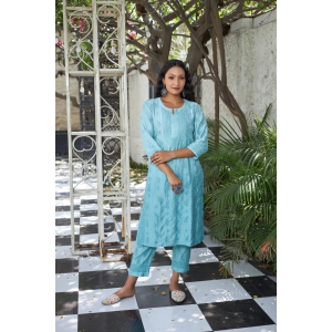 Soft Chanderi 2 pc Kurta set- Blue-Blue / XXXXL