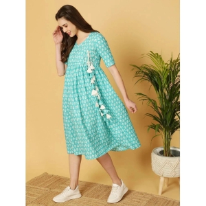 Antaran Cotton Printed Ankle Length Womens Fit & Flare Dress - Sea Green ( Pack of 1 ) - None