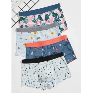 MEN 4 PCS TROPICAL & CARTOON GRAPHIC BOXER BRIEF-XXXL