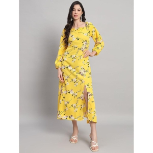 Curvydrobe Crepe Printed Midi Womens Side Slit Dress - Yellow ( Pack of 1 ) - None