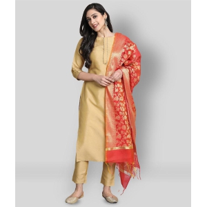 Janasya - Gold Straight Silk Women's Stitched Salwar Suit ( Pack of 1 ) - S