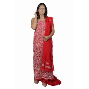 VASU INC. Handmade Lucknow Chikankari Red Unstitched Dress Material ms013