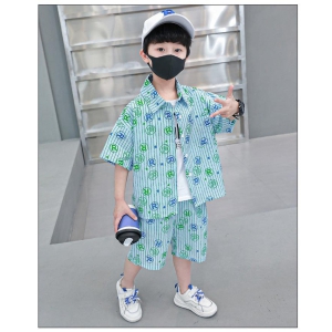 Boys Blue Text Print Shirt and Short Set-4_5_Year