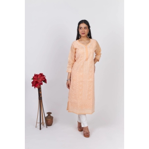 Cotton Voill Chikankari Kurti-Beige-Peach / L