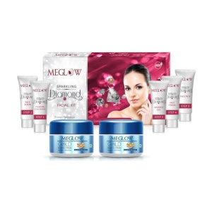 Meglow Sparkling Diamond Facial Kit (1x105g) + Gold Bleach Cream (2x50g)