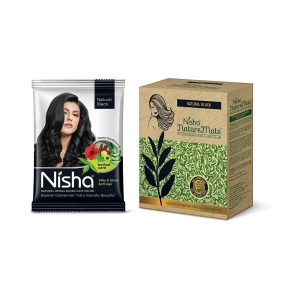 Nisha Nature Mate 60gm with Henna Based Permanent Hair Color Black each sachet Natural 10 g