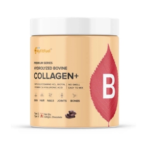 MyFitFuel Hydrolyzed Bovine Collagen with Hyaluronic Acid, Biotin, Zinc & Vitamin C. 100g, Chocolate