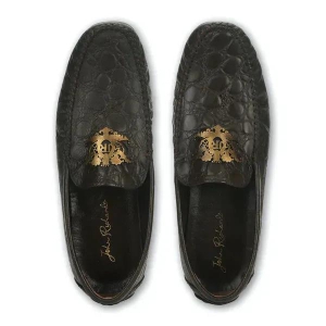 Men Brown Croc-Skin Patterned Driver Shoes With Filigree Logo-10